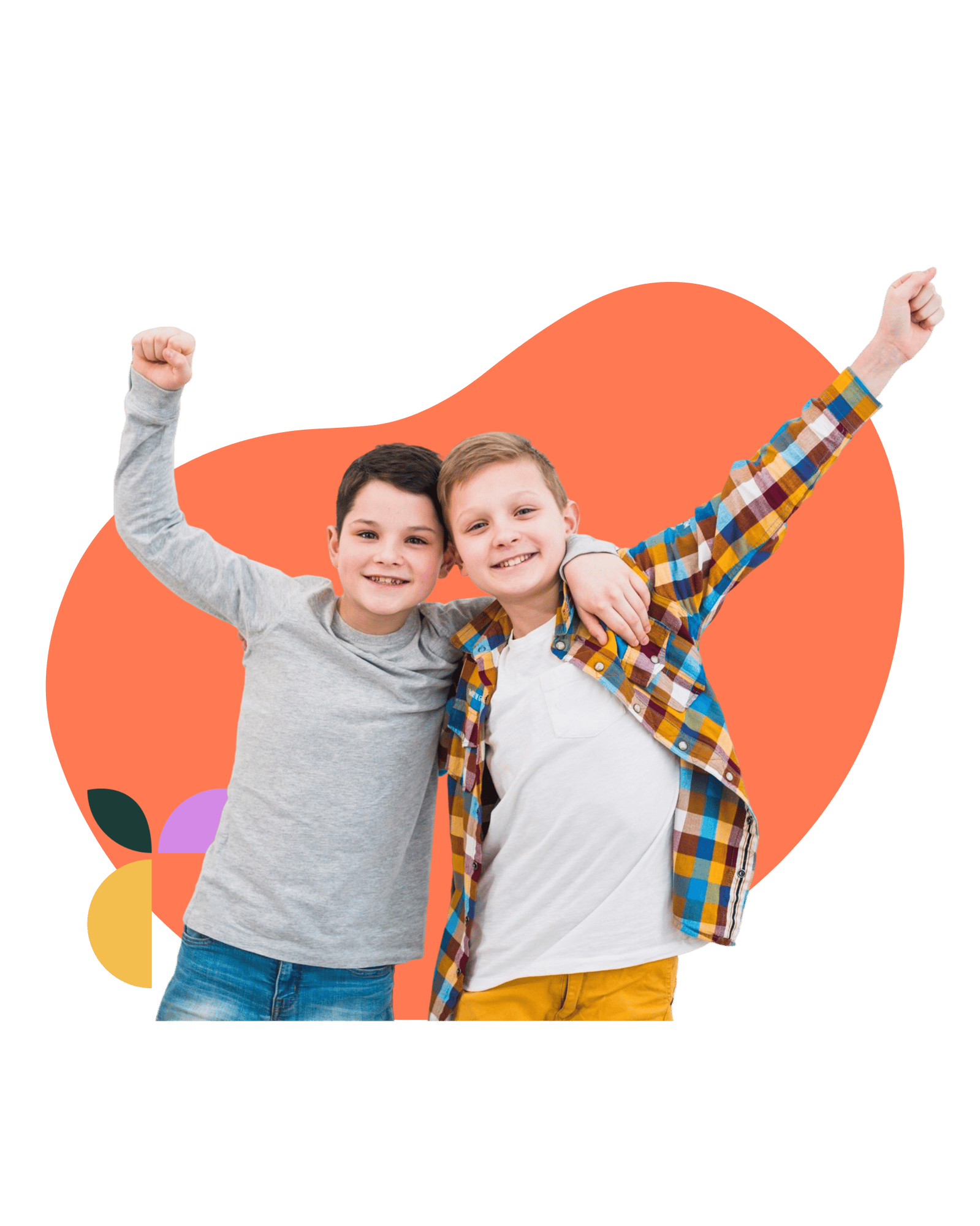 Two smiling boys with arms around each other, celebrating — Thriving Kids program.
