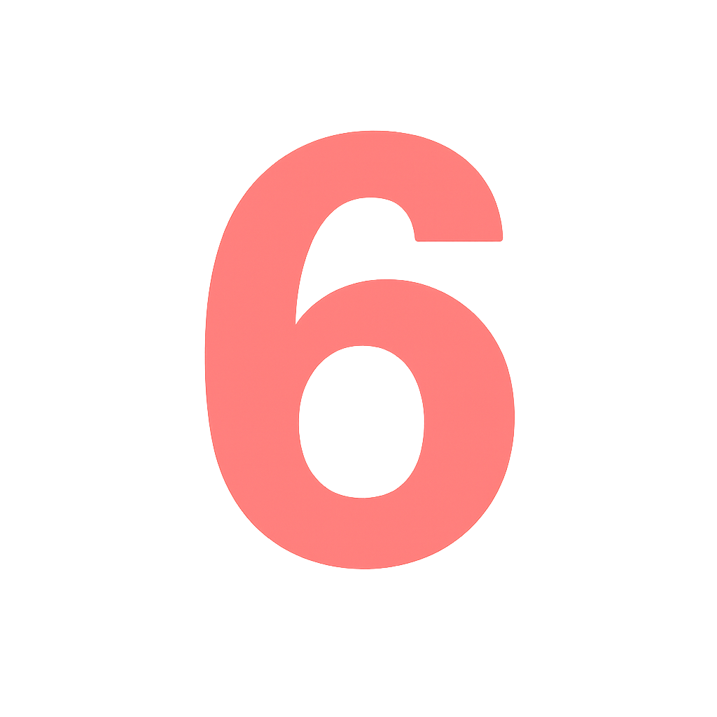 Generate number 6 Color light red no background or empty Bold Arial font