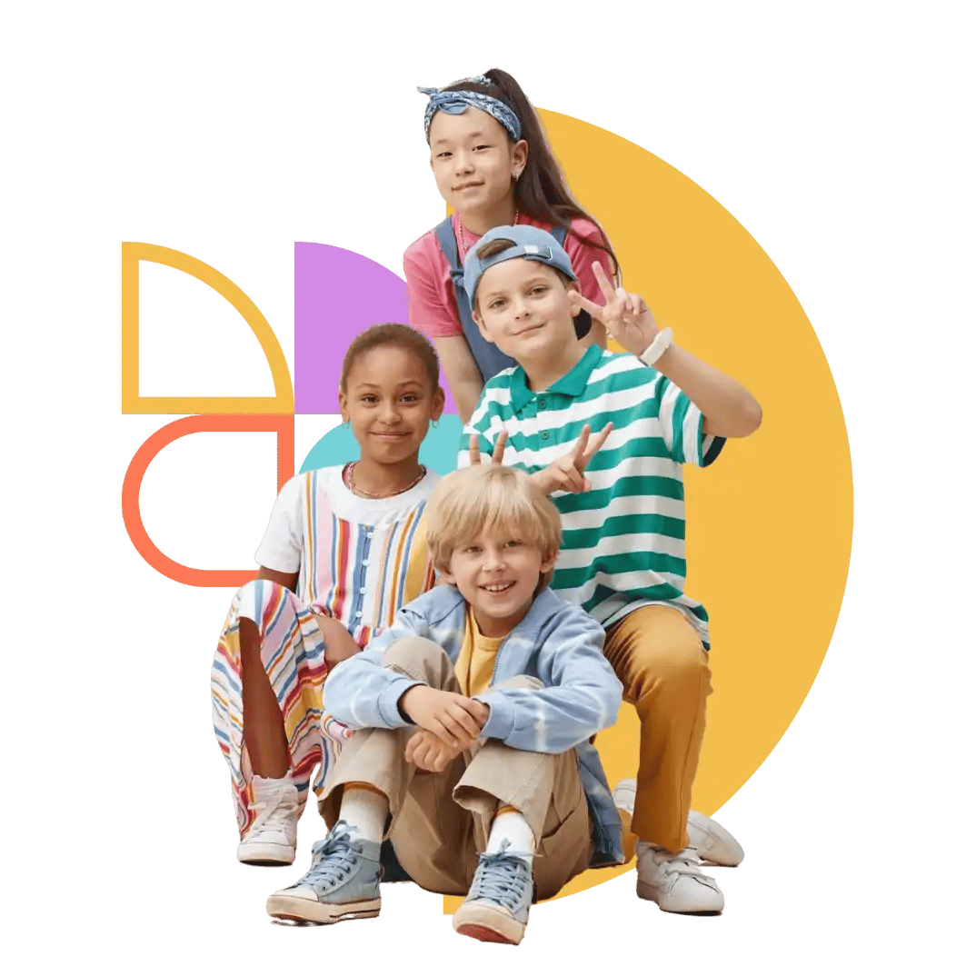 Four happy children sitting together after an early childhool intervention session.