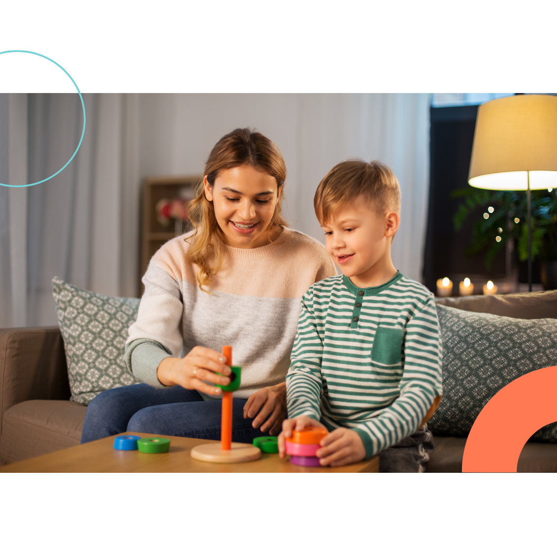 Mum and child engaging in a calm, supportive learning activity