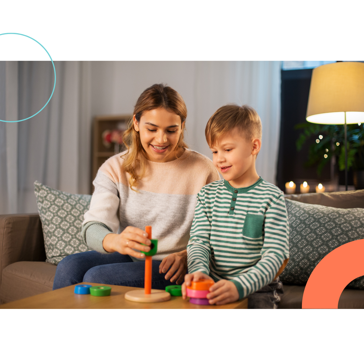 herapist and child engaging in a play-based behavioural therapy activity to support social and cognitive development in children with autism
