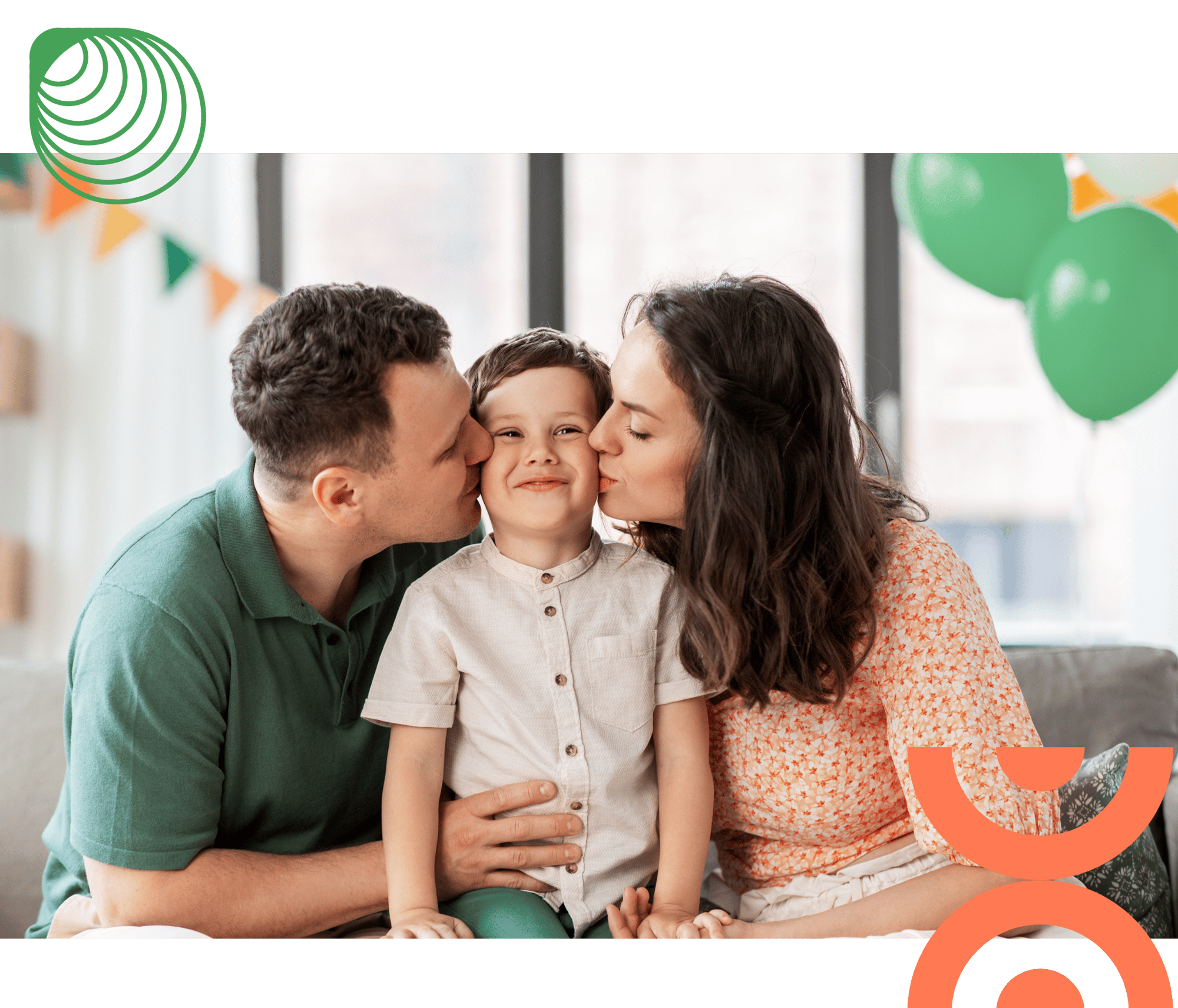 Why families choose daar Thriving Kids program: parents kiss smiling child, showing family-centred care, emotional safety and confidence.