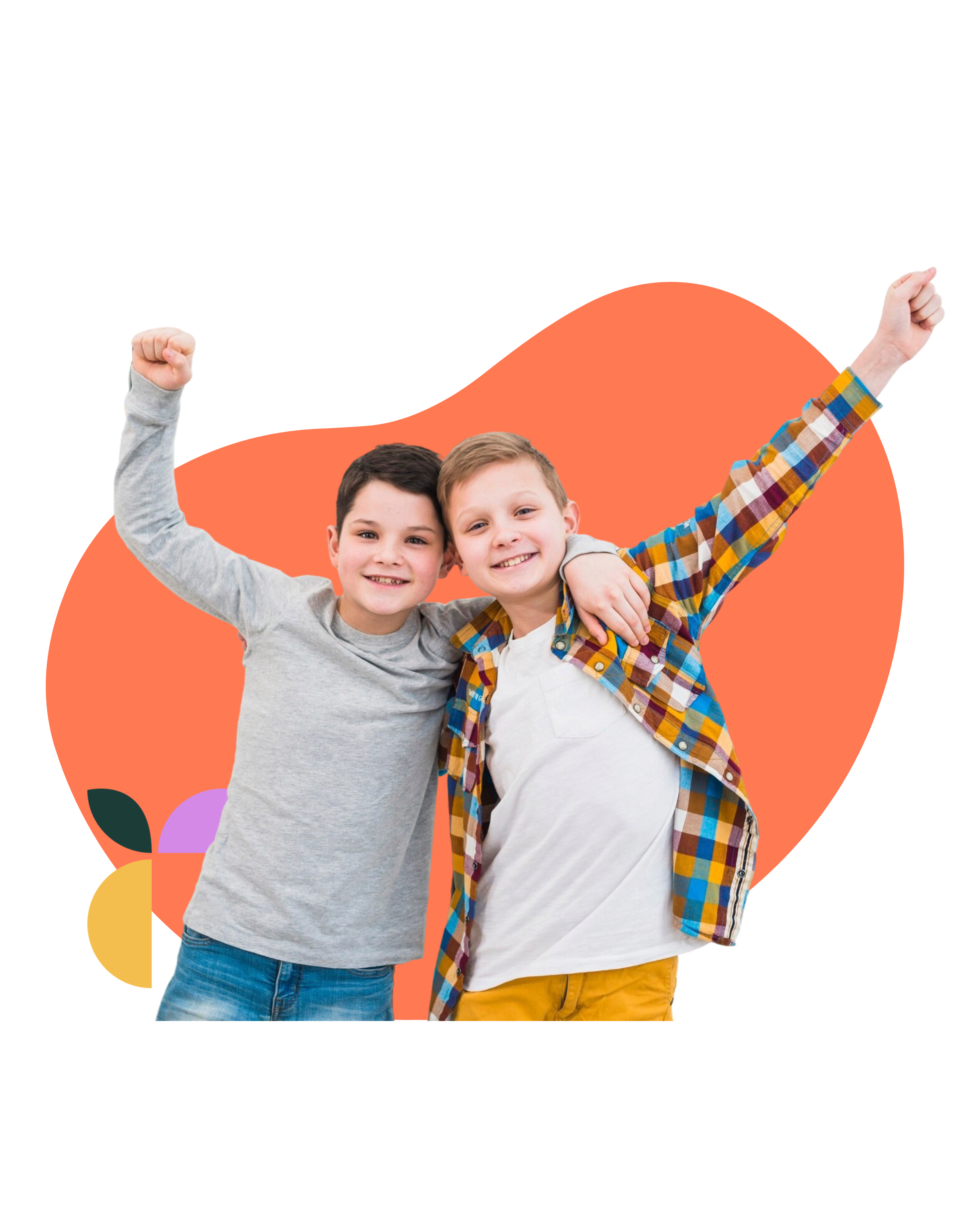 Two smiling boys with arms around each other, celebrating — Thriving Kids program.