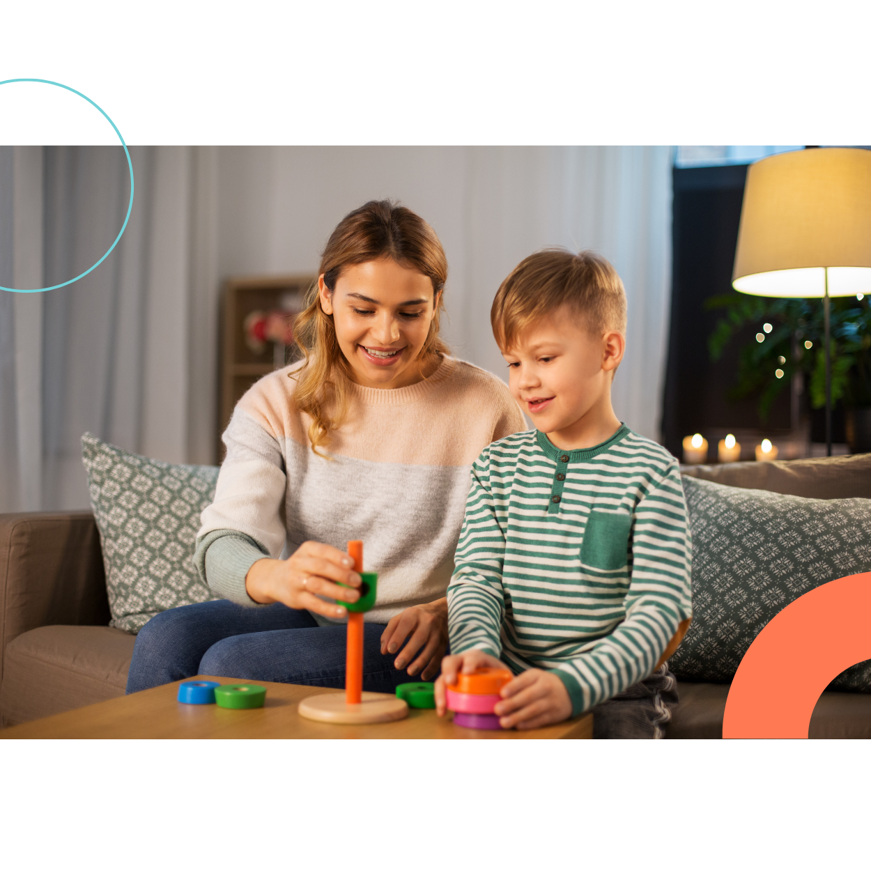 herapist and child engaging in a play-based behavioural therapy activity to support social and cognitive development in children with autism