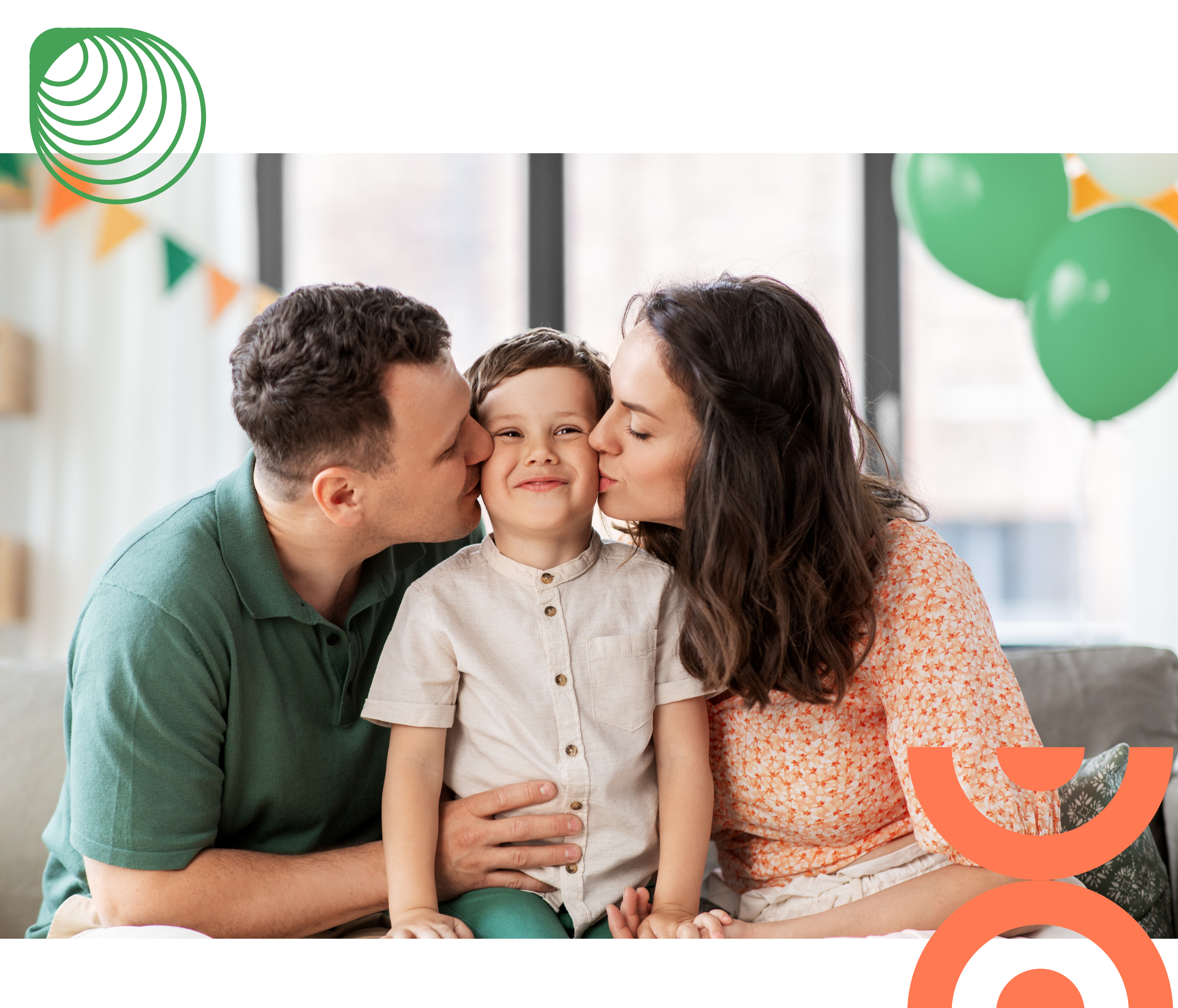 Why families choose daar Thriving Kids program: parents kiss smiling child, showing family-centred care, emotional safety and confidence.